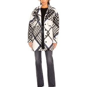 Anine Bing Black and White Plaid Teddy Jacket